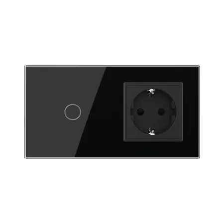 Одноклавишный сенсорный диммер с розеткой (1-0) чёрный